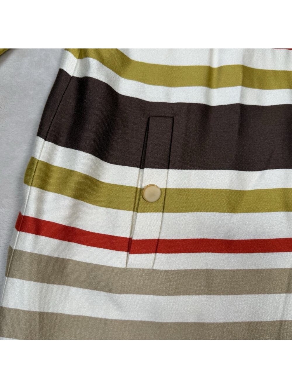 J McLaughlin Striped Shift Dress Red Green Brown 3/4 Sleeve Pockets Size 12 - Picture 3 of 12